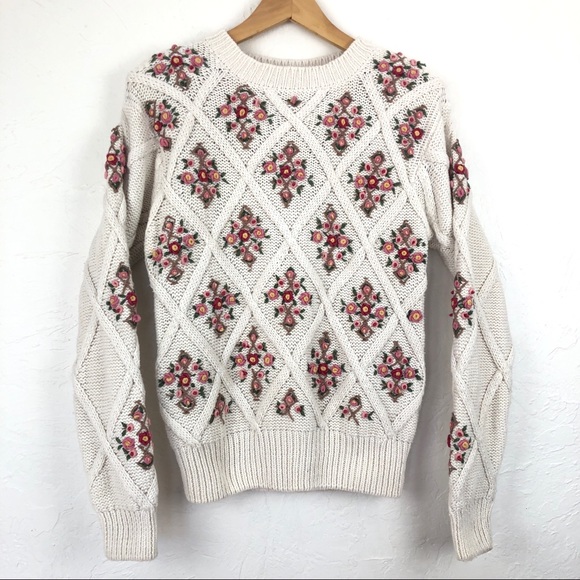 Vintage Sweaters - VINTAGE Adorable Knit & Embroidered Floral Sweater